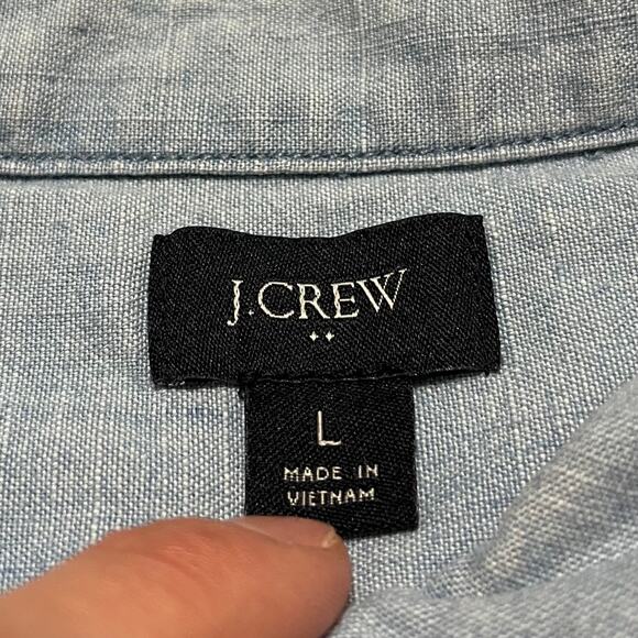 J Crew Thin Denim Button Up Long Sleeve Polo Shirt Large - Picture 4 of 7